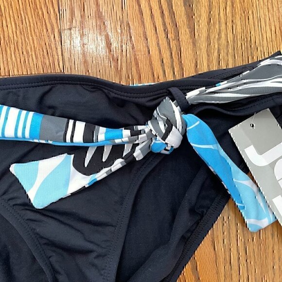 NEW NWT JAG JEANS Solid Black Blue White Belted Stripe Y2K Bikini BOTTOM Medium - Picture 3 of 11